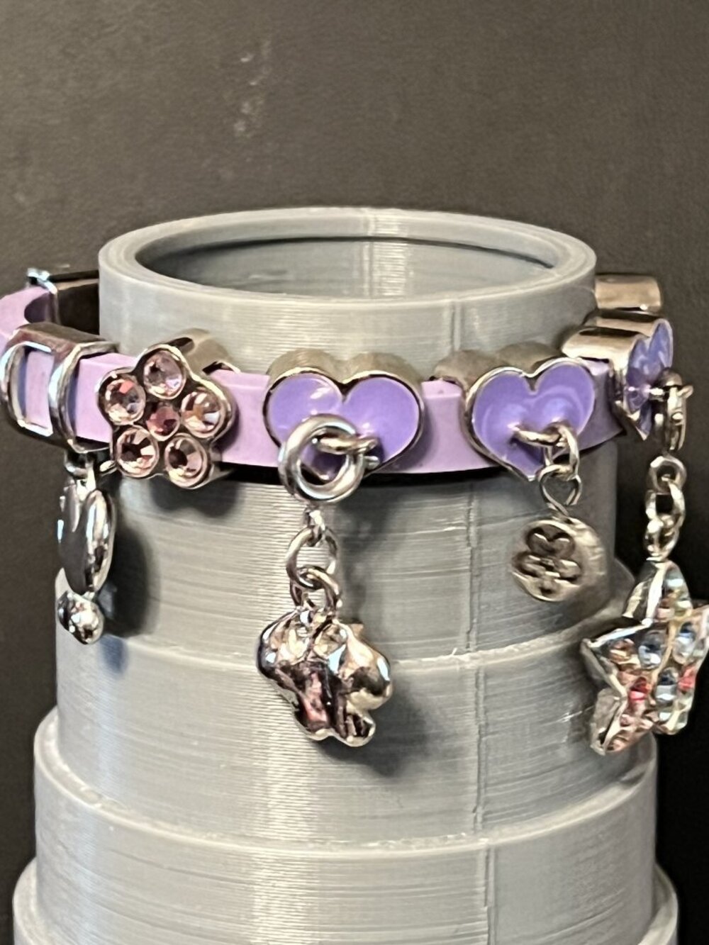 Purple Charm Bracelet with Flower and Heart Charms (423)